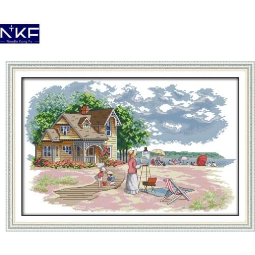 NKF Outdoor Activities Scenery Style Cross Stitch Needlework Patterns Handmade Cross-stitch Set Embroidery County Cross Sets