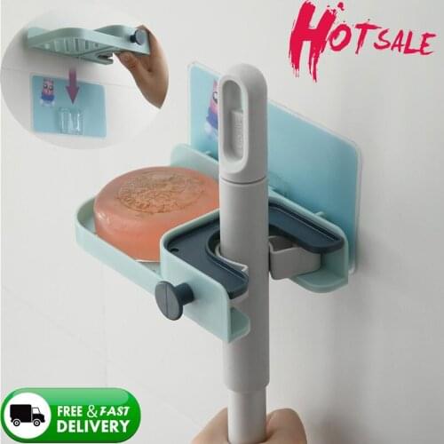 Non-folding Rack Bathroom Household Storage Hooks Single Three-in-one Wall Hanging With Shelf Hook Mop Clip Broom Card Holder