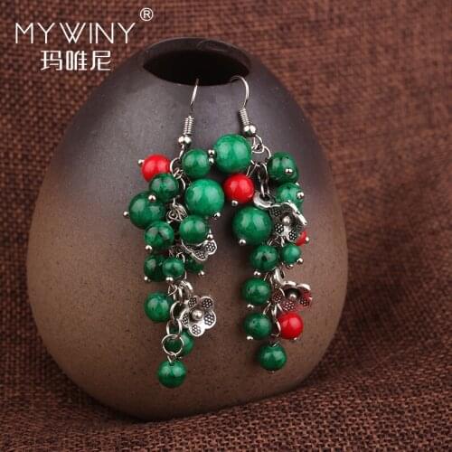New Grape bunches ethnic earrings, Original handmade green nature stones dangle earrings ,New Ethnic jewelry vintage earrings