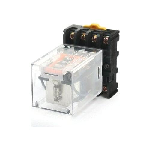 Industrial DC 24V Coil DPDT 8 Round Pin Power Relay w 35mm DIN Rail Socket