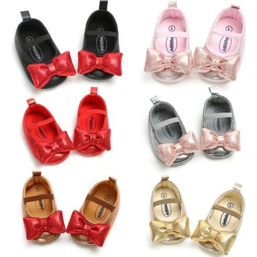 Pudcoco Solid Newborn Baby Girl Crib Shoes 0-18M Infant Adorable Leather Soft Sole Big Bowknot Sneaker Princess Shoes Autumn