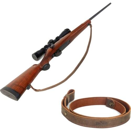 Tourbon Hunting Buffalo Leather Rifle Shotgun Gun Sling Belt Strap Crazy Horse Brown 2.5cm Wide Adjustable Length up to 109cm