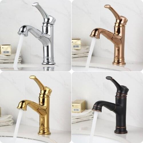 Luxury Brass bathroom sink faucet copper Fashion design cold hot water all copper pull out basin faucet