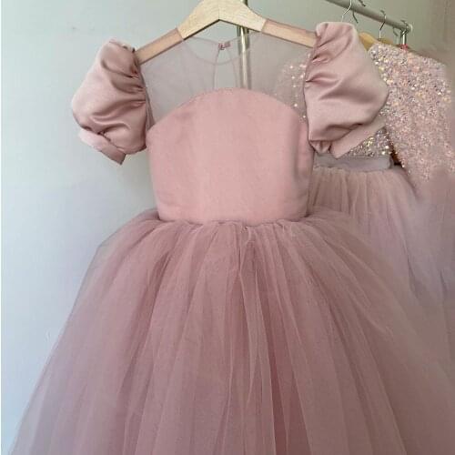 Blush Pink Flower Girl Dresses with Big Handmade Flowers Girl Party Dresses Pageant Birthday Gowns