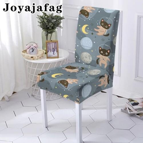 Funny Cat Cartoon Elastic Chair Covers Removable Cute Animal Pattern Stretch Seat Covers Washable For Banquet Dining Room Decor