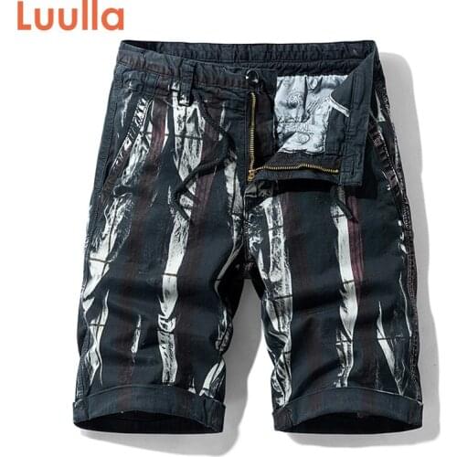 Luulla Men Summer New Fashion Hip Hop Print Vintage Cargo Shorts Men Casual Pockets Outwear Zip Safari Style Cargo Shorts Men