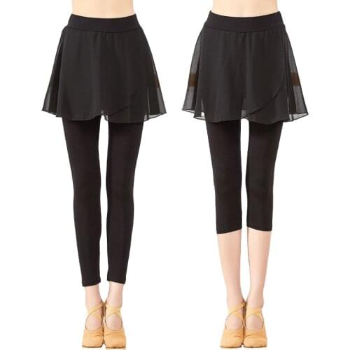 The Modern Dance Pants With Chiffon Short Skirt Ballet Practice Tights Latin Dance Ankle Leggings Elastic Waist Plus Size 3XL