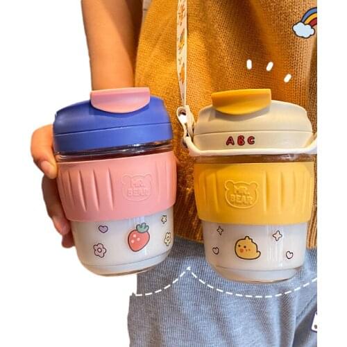 Double Drink Glass Bottle Lovers Water Bottle Office Coffee Mug Tea Straw Simple Glass Drinkware Double Opening Cups and Glasses