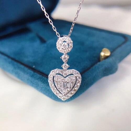 Sterling Silver S925 Diamonds Necklaces Pendants for Women Cute/Romantic Heart Wedding Silver Necklaces Pendants Fine Jewelry