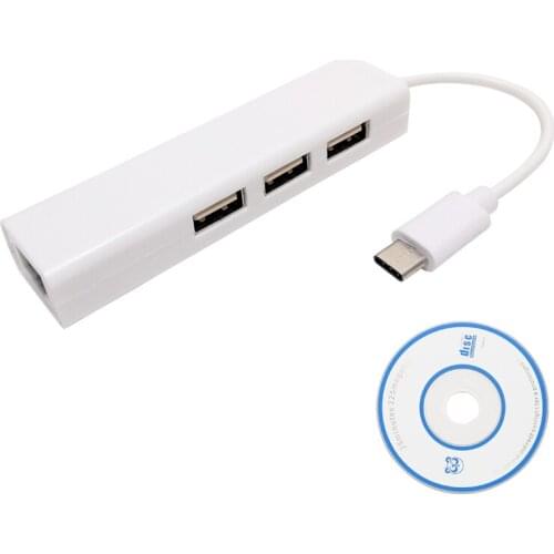 USB Type-C To 3 Ports USB2.0 Hub with RJ45 Ethernet LAN Port USB-C OTG Adapter for Apple Air pro Mobile Chromebook XPS