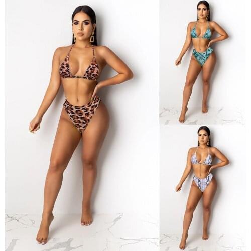 Spring 2021 Sexy Beach Print Leopard Print Swimsuit Set Bikini Two-Piece Set Bathing Suit Women Bathing Suit Women swimsuit