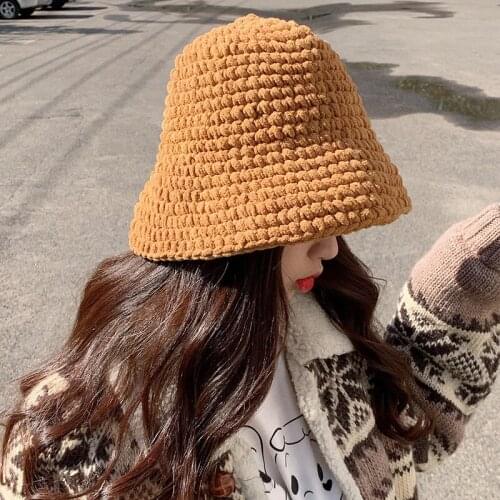 Korean Style Autumn Winter New Thick Line Handmade Half Fleece Knitted Woolen Hat Tide Fashion Wild Outing Fisherman Hat