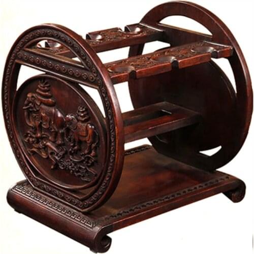 High Class 6 Bottle Red Wood Wine Rack Table Top With Glass Holder