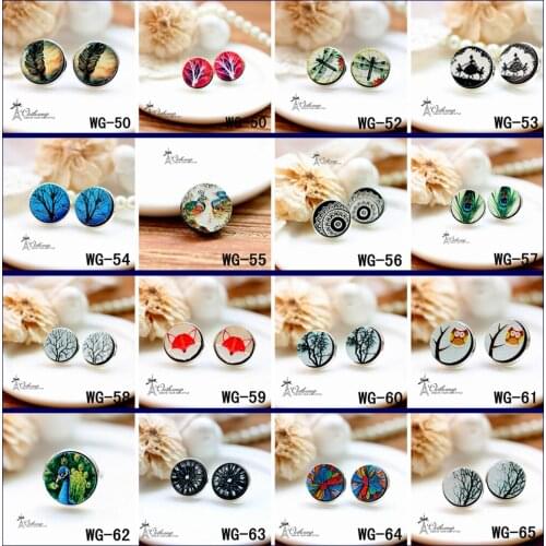 WG-50-65) Unique 3D Geometry Embossed 16mm Round Coloured Drawing pattern Laser Cut wood Cabochon DIY for Rings, Earring 10PCS