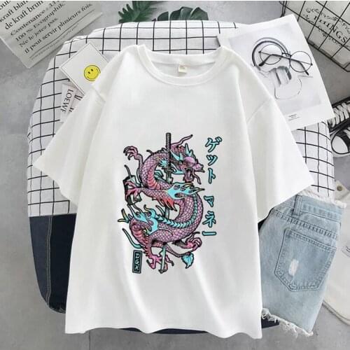 Dragon Print Women T-shirt 2021 New Tops Female T Shirt Harajuku Female Aesthetic Oversized T-shirt Vintage Short Sleeve Tshirts