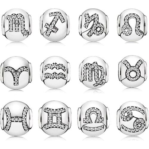 Fashion New Charm True 925 Silver Classic Twelve Constellation Strings Essence Mosaic Original Female Jewelry Gift