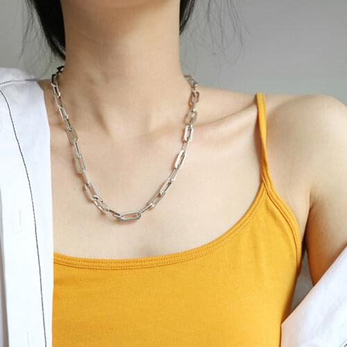 925 Sterling Silver Chunky Chain Necklace for Women Geometric Necklace Party Jewelry Gifts New