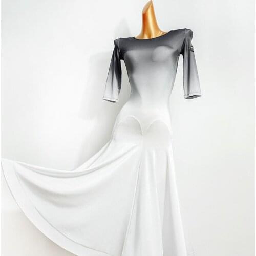 2020 Latin Dance Dress Women TL633 Long Sleeve Ink Gradient Performance Costume Dancing Cloth Belly Chacha Ballroom Dresses