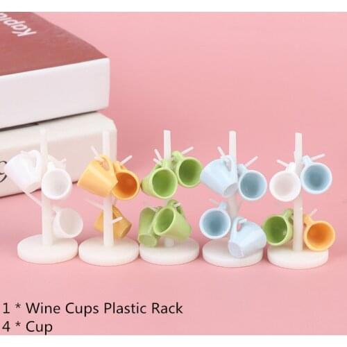 1PCS Mini Dollhouse Wine Cups Rack Stand Holder Doll House Miniature Kids Toys Dining Room Bar Furniture Decoration With Cup