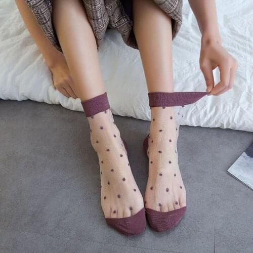 2019 Vintage Dot Patterned Transparent Women Short Socks Fashion Glass Hollow Out Socks Ankle Colored Hipster Art Funny Socks