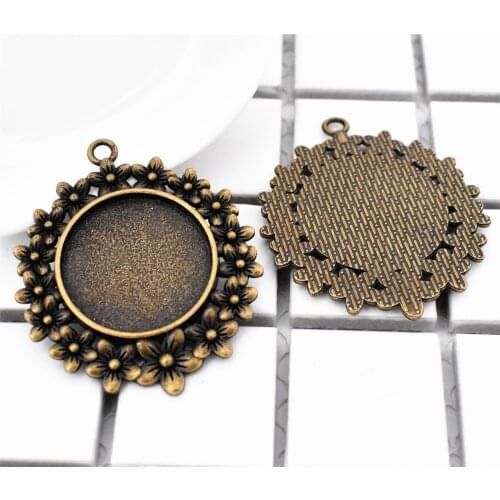 4pcs 25mm Inner Size Antique Bronze Plated Flower Style Cabochon Base Cameo Setting Charms Pendant-A5-08