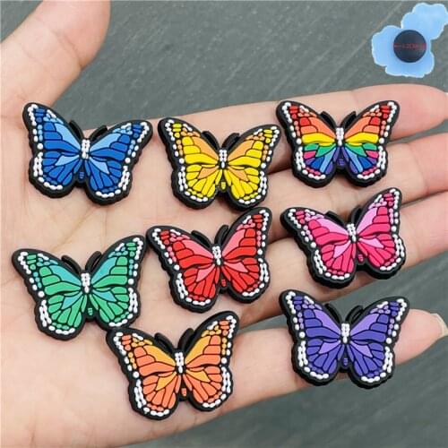 50PCS Wholesale PVC Mix Butterfly Garden Shoes Accessories Shoe Decorations Fit Croc Jibz Charm Kids Birthday Presents