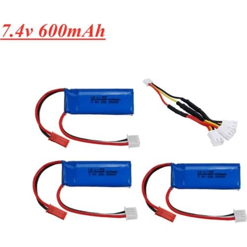 7.4V 600mAh 601844 20C 2S Lipo Battery with charger set for WLtoys F959 XK DHC-2 A600 A700 A800 A430 RC Cars Parts 7.4 v Battery