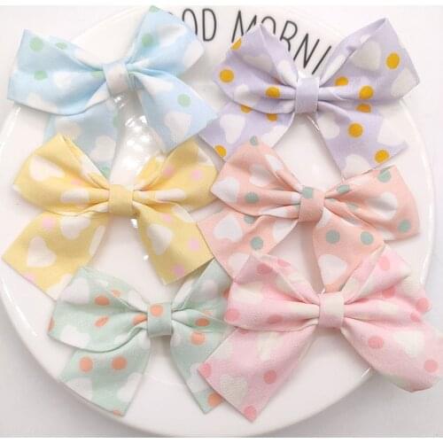 15Pcs/Lot 7*5.5cm DIY Print Heart Hand Bowknot Appliques For Children Headwear Hair Clip Accessories And Garment Patches