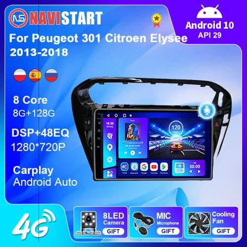 For Peugeot 301 Citroen Elysee 2014 2016 2017 2018 Android 10 Car GPS Navigation 9 Inch 2 DIn DSP Carplay 4G WIFI No CD Player