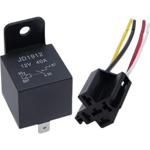 Car relay with relay socket Waterproof car relay 12V 24V 4pin 5pin 4P 5P 40A Car relay with black and red copper terminals