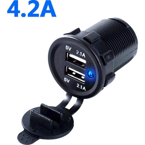 DIY Dual USB Car Charger 4.2A DC 12V-24V Waterproof Dual USB Adapter 2 Port Power Socket