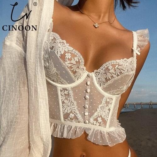 CINOON French Embroidery Lace Womens Bra Top Sweet Female Wedding White Bralette Vest Sexy Corset Bras Comfortable Intimates