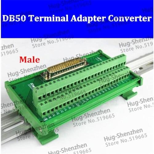 DB50 DR50 Male 50 pin port din rail module Terminal block adapter converter PCB board Breakout 3 row with shell