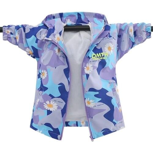 2021 Spring Autumn Waterproof Girls Jackets Fashion Kids Outerwear printing Windproof Hooded Jackets for Childrens Coats