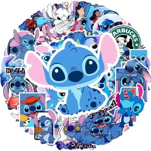 Disney 58pcs Cartoon Stitch Sticker Suitcase Guitar Piano Bike Car Decoration Graffiti Sticker Waterproof