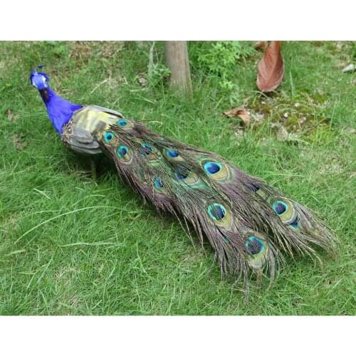 MagiDeal long tail beautiful feathered artificial peacock bird model large 50cm peacock handicraft prop home garden decoration