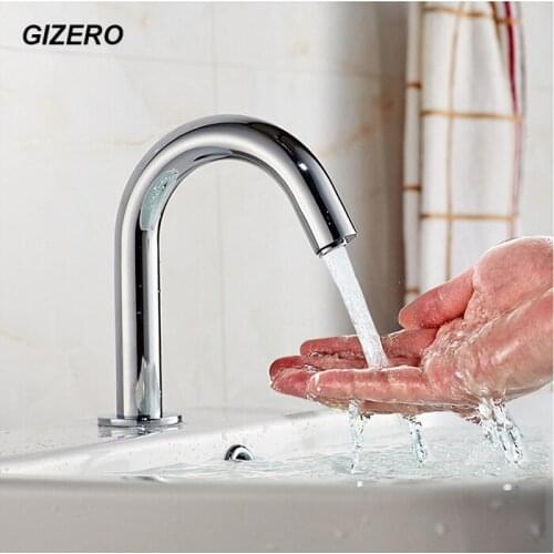 Single Cold Bathroom Automatic Sensor Faucet Hands Free Deck Mounted Water Saving Basin Sink Faucet Battery Power ZR1015