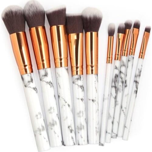 MAANGE 10Pcs/Set Makeup Brushes Professional Marbling Handle Powder Foundation Eyeshadow Lip Make Up Brush Set Beauty Tools