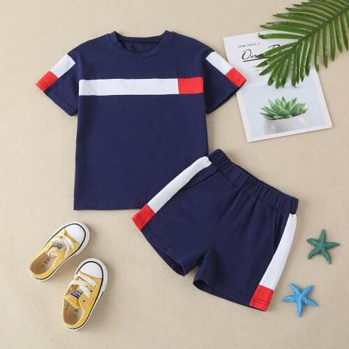 Boys summer short-sleeved sports suit, childrens clothing boys' short-sleeved shorts, casual two-piece suit Suitable for 3-7