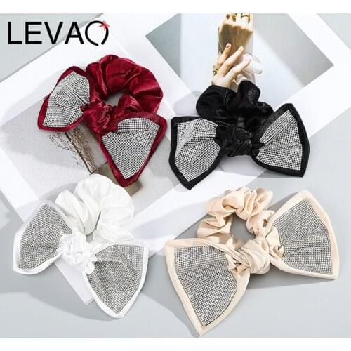 Levao Rhinestone Bow Hair Bands For Women New Crystal Scrunchies Hair Rope Rubber Band Ponytail Holder Hair Accessories Headwear