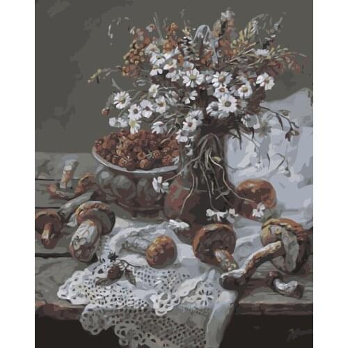 MaHuaf-i529 Mushrooms with raspberries painting by numbers on canvas paint by number kits wall decor painting for living room