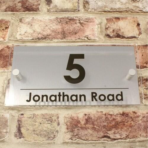 Brushed Silver Effect Personalised Modern House Sign Name and Number Rectangle