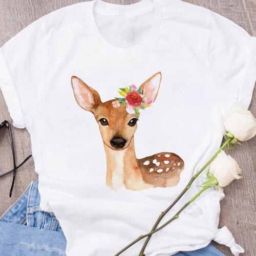 Cute Little Deer Graphic Women T Shirts Exquisite Leisucre Short Sleeve Hot Selling Modern Creative Clothes Art Style Tshirt