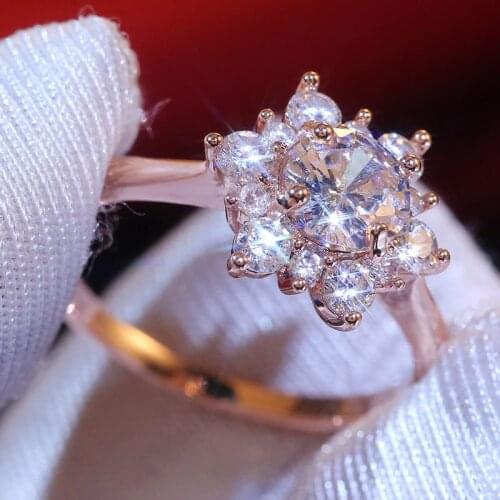 Trendy Shining Flower Zircon wedding Rings for Women jewelry Austria Crystals engagement Rings Female Anel bijoux gift Wholesale