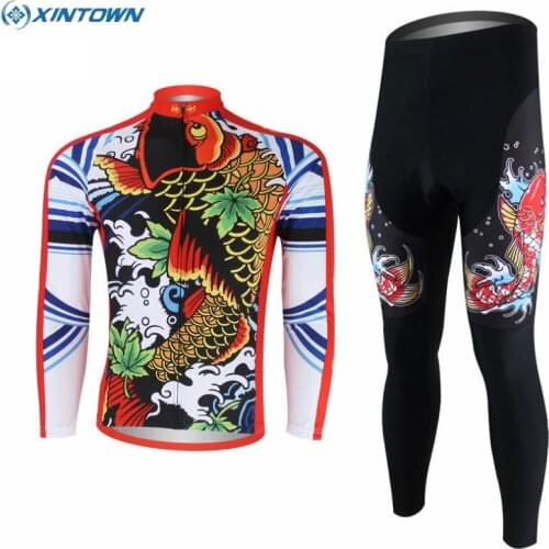 XINTOWN Outdoor Mens Sport Long Sleeve Bicycle Ropa Ciclismo Bike Cycling Wear Shirt Jersey +Bib Pants suit Almanac Pattern
