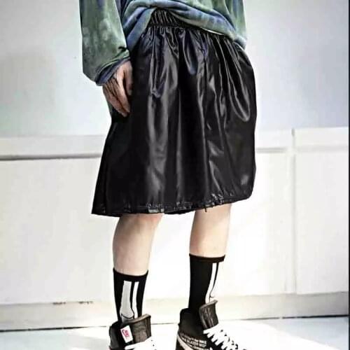 Mens new solid color glossy lace up loose trend casual shorts personalized hip hop high street performance stage nightclub