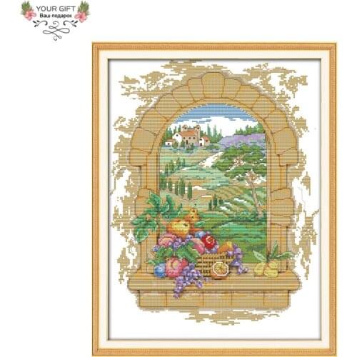 Joy Sunday F674(2) 14CT 11CT Counted and Stamped Home Decor A Street View Needlework Needlepoint Embroidery Cross Stitch kits