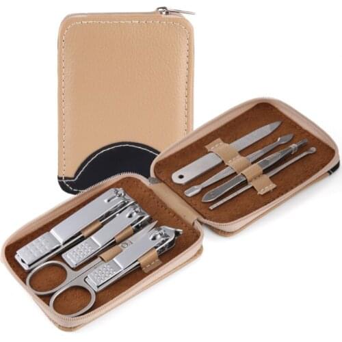 8pcs Nail Sets Stainless Steel Manicure Pedicure Knife Eyebrow Scissors Personal Cleaning Care Tools Portable PU Leather Case