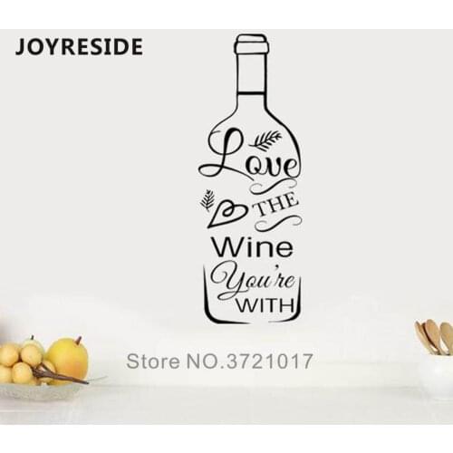 JOYRESIDE Love Wine Kithen Wall Decal Wine Bottle Pattern Wall Sticker Home Kitchen Modern Decoration Love Wine Quotes WM115