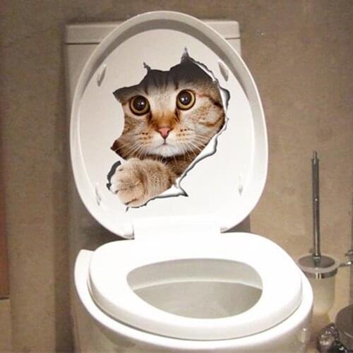 3D Hole View Vivid Dogs Cats Wall Stickers Toilet Bathroom Sticker Home Decor Animal Vinyl Art Decals Waterproof Mural Poster